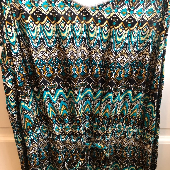 Angé Midi Dress Green Blue Print Straps 1 - Picture 2 of 4